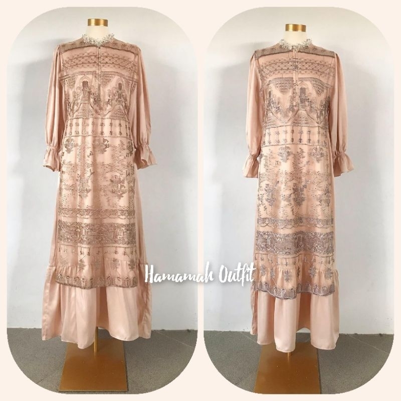 Alesha Dress Satin brukat pesta kondangan gamis wisuda gamis lebaran muslimah COD Bayar Di Tempat