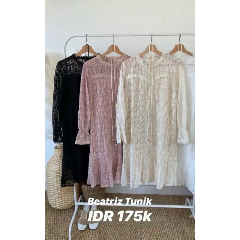 atasan wanita tunik brukat pesta elegan pink mewah