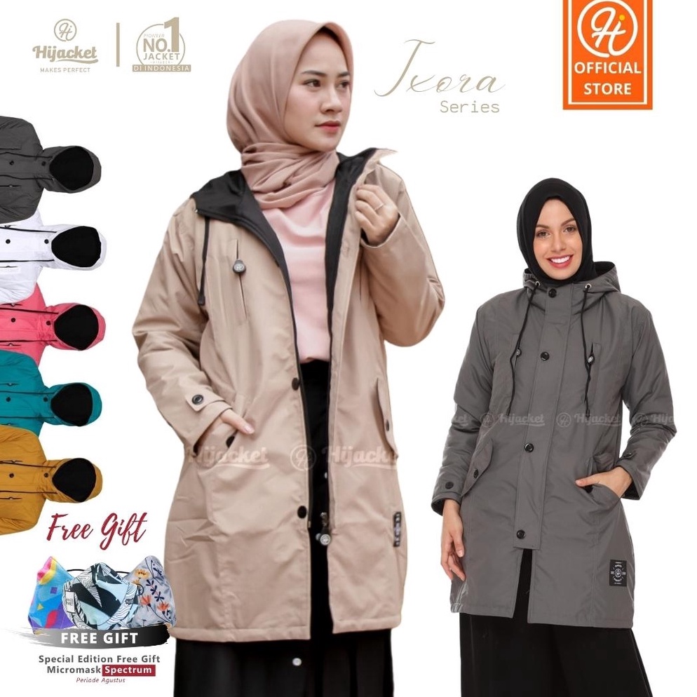 Larismanis  TERLARIS  Jaket Parka Wanita Muslimah Hijaber Waterproof  HIJACKET IXORA Anti air Hijake