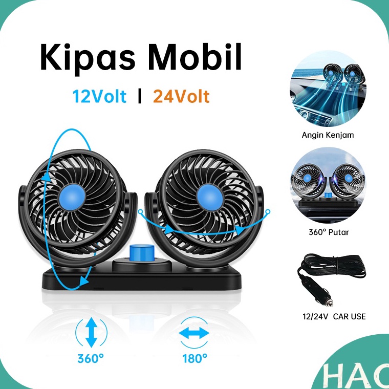 Kipas Angin Mobil Double Fan 12V24V  Kipas Angin Mobil 12Volt  Kipas Mobil