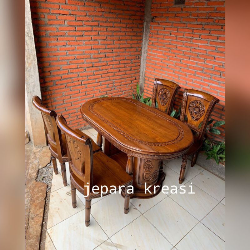 meja makan kayu jati 4 kursi, meja makan 4 kursi kayu jati jepara
