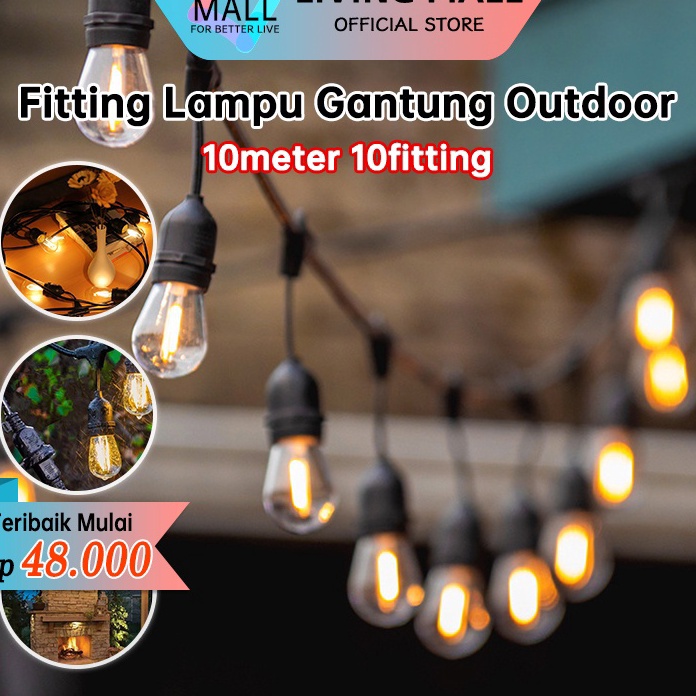 COD Fitting Lampu Gantung Outdoor Kabel 1 Meter 2 Fitting LAMPU GANTUNG dekorasi  Lampu Hias Cafe