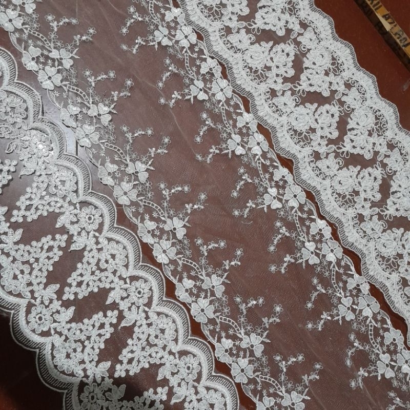 Renda Tile Bordir Lebar 10cm - 30cm untuk Kombinasi Pakaian