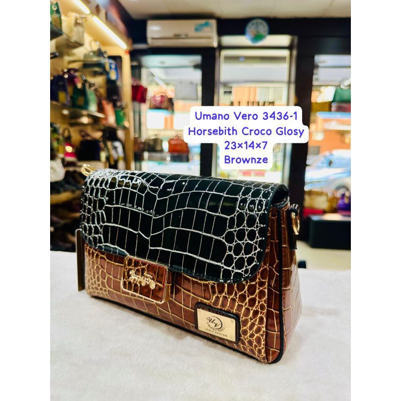 UmanoVero Horsebith Croco Glossy 3436-1 (Barang Ready Stok) Tas selempang Tas wanita Tas Pesta Tas K