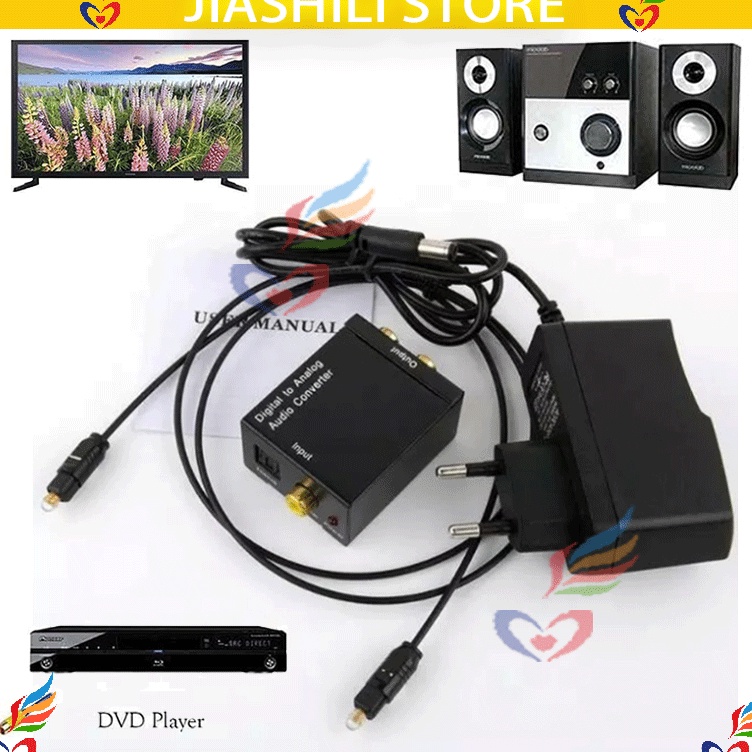 Jiashili PAKET LENGKAP DIGITAL TO ANALOG AUDIO CONVERTER DARI TV KE SPEAKER AKTIF HOME THEATER  OPTI