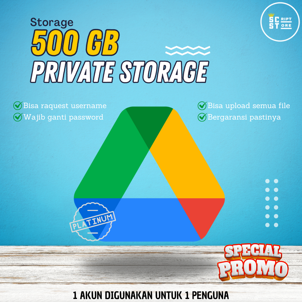 Google Drive Unlimited Max 500GB - Private Akun - Akses LifeTime - Storage Bebas Isi