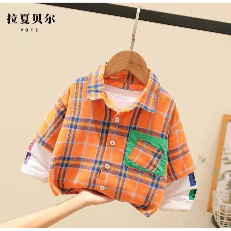 Atasan Kemeja Flanel mix kaos Import Lengan Panjang