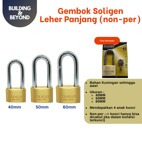 GEMBOK KUNINGAN LEHER PANJANG SOLIGEN / GEMBOK PAGAR RUMAH SOLIGEN