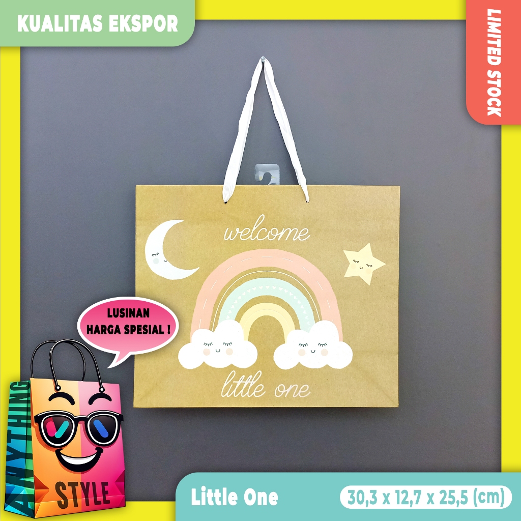 

[ Lusinan ] Paper Bag / Tas Kertas Motif Lucu Imut Gambar Pelangi Glitter Kualitas Ekspor untuk Syukuran Kelahiran Bayi | Souvenir | Kado