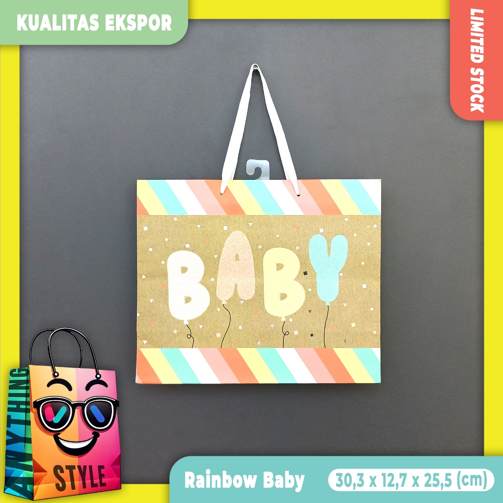 

[ Isi 1 ] Paper Bag / Tas Kertas Motif Lucu Imut Bentuk Balon BABY Glitter Kualitas Ekspor untuk Syukuran Kelahiran Bayi | Souvenir | Kado