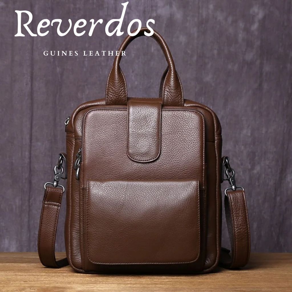 Tas Tangan Persegi Vertikal Pria Kulit Asli - Tas Selempang File A4 Kasual Kulit Asli