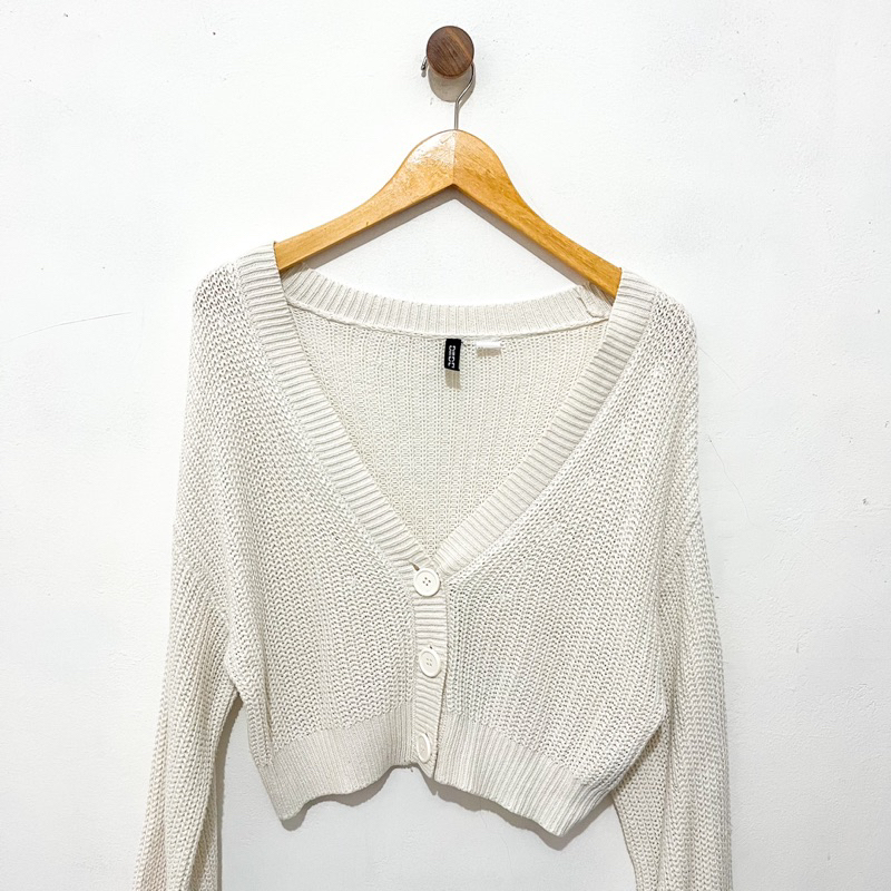 H&M Original Cardigan Outer Rajut Broken White Putih Oversize Korea Style