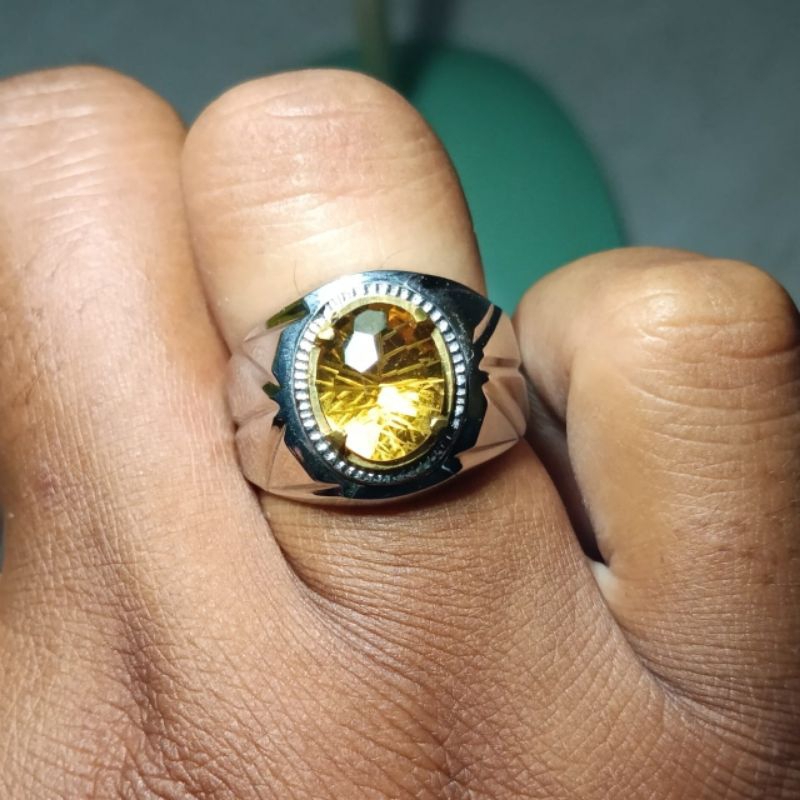 Golden Citrine cutting custom ring monel 8 + memo