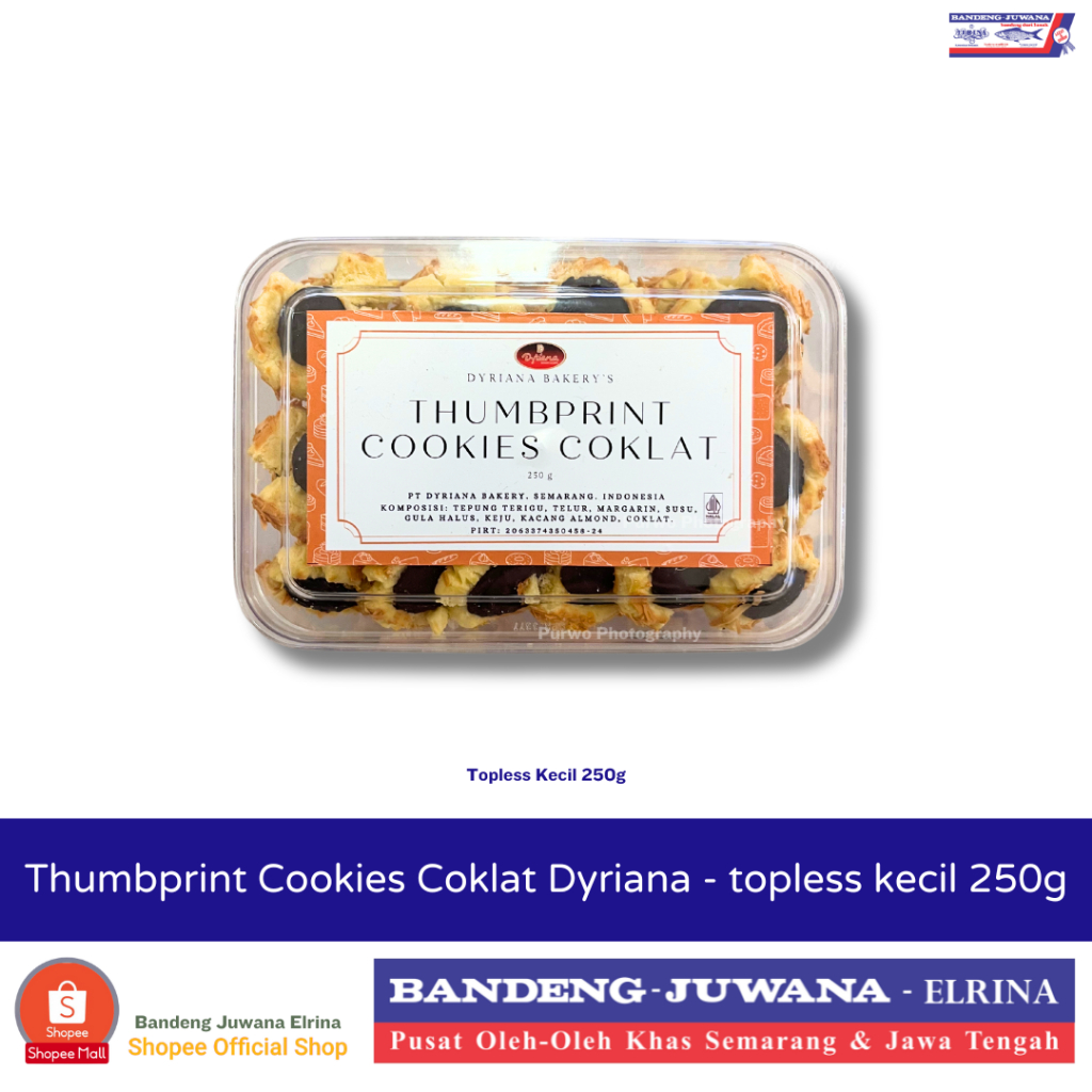 

Thumbprint Cookies Coklat topless kecil 250g merek Dyriana