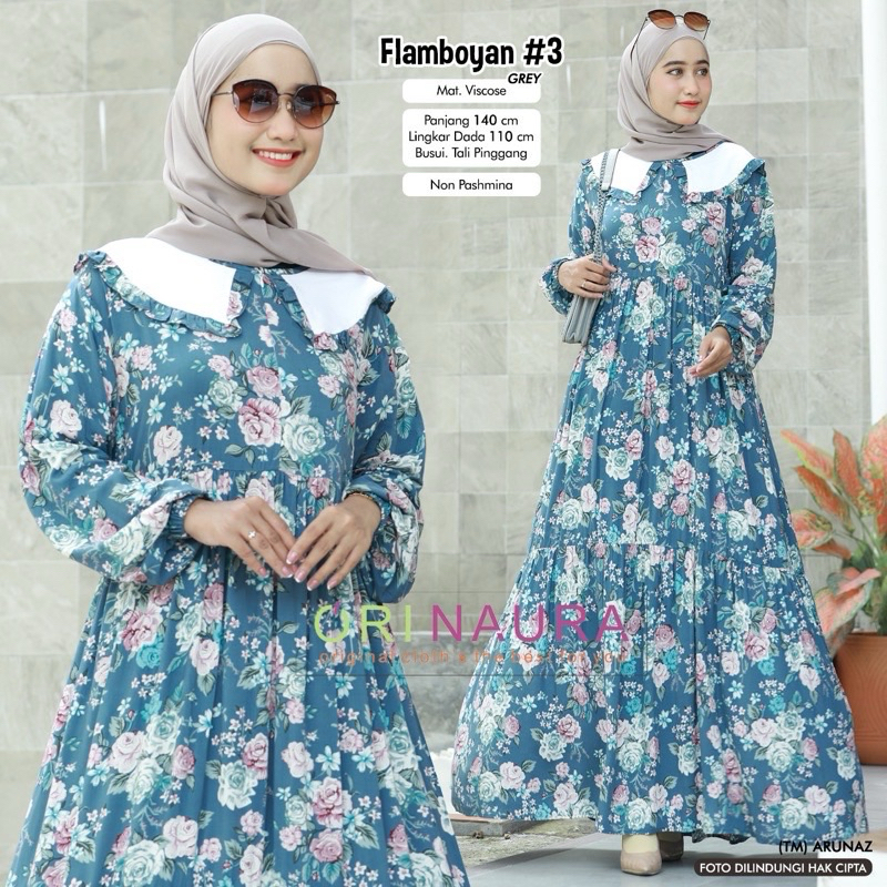 ORI NAURA FLAMBOYAN DRESS KOREA GAMIS MUSLIM JUMBO MAYUNG RAYON VISCOSE PREMIUM