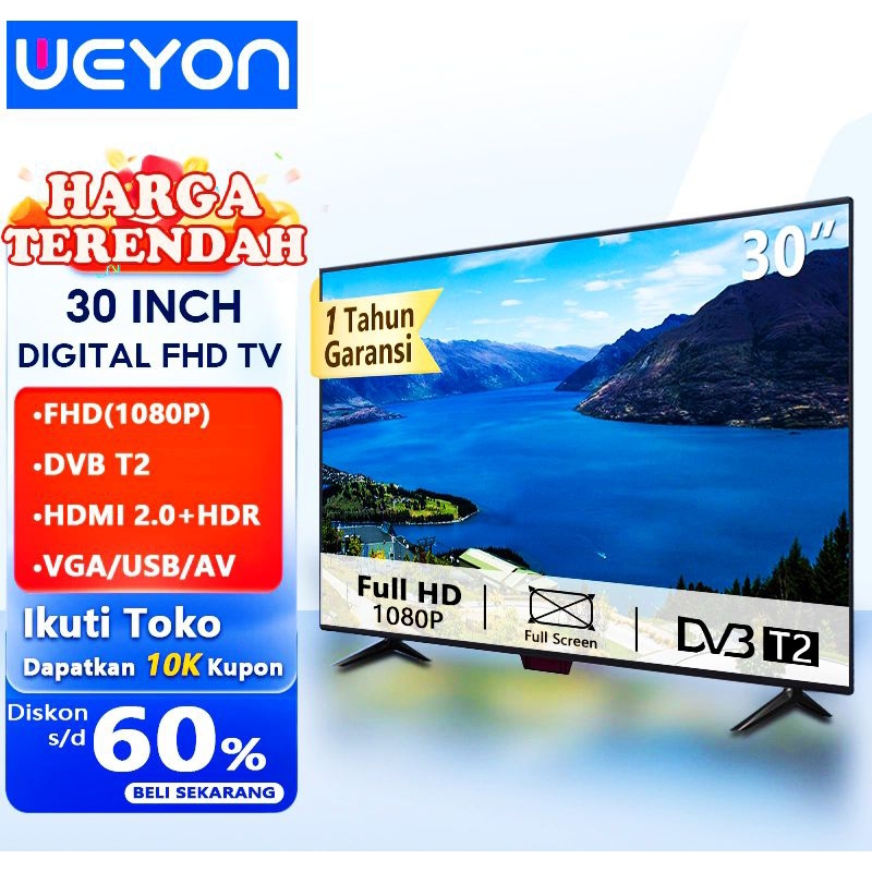 Weyon TV LED Digital 30 inch FHD DVB-T2 Promo Garansi 1 Tahun HDMI-USB-AV