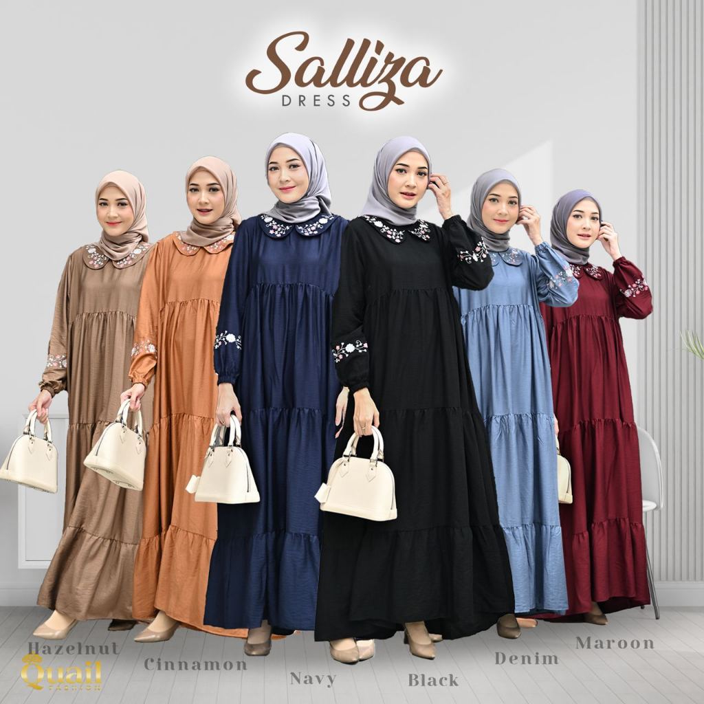Quail Hijab - Salliza Dress Bordir | Gamis Premium | Abaya Baju Lebaran