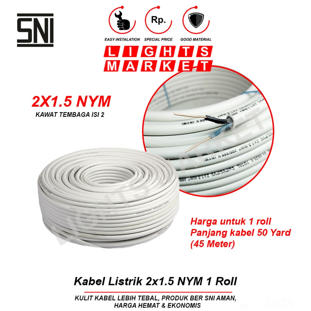 Kabel Listrik 2x1.5 NYM 1 Roll SNI