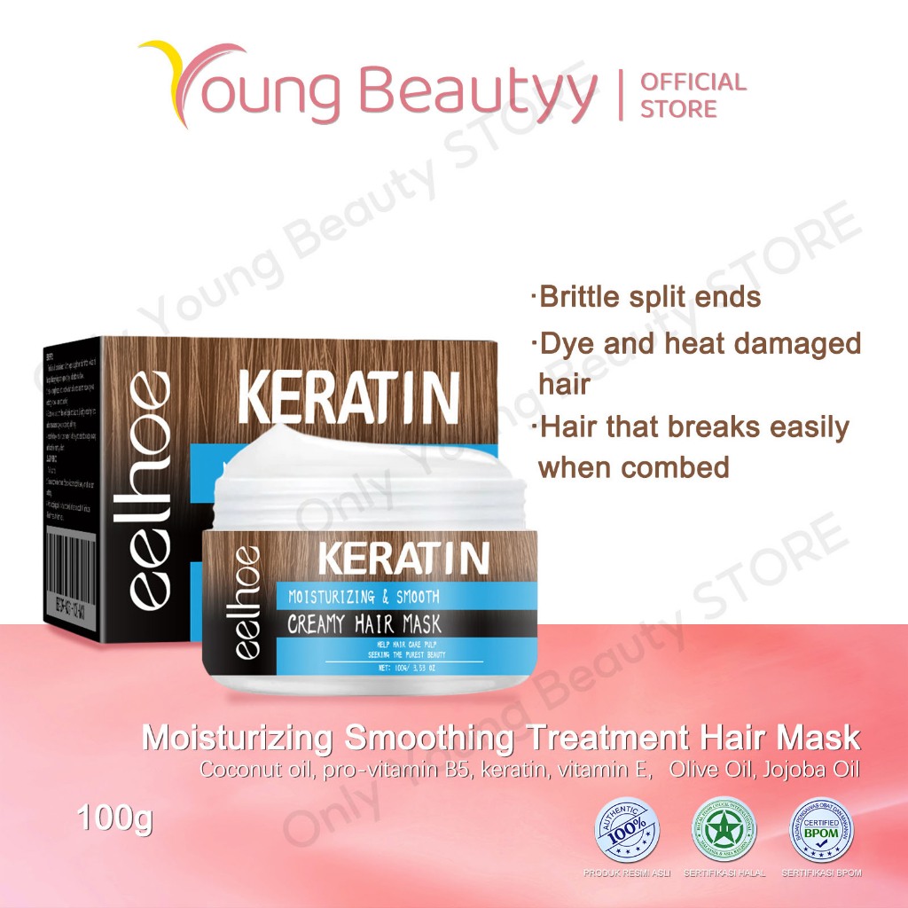 EELHOE Keratin Moisturizing Smooth Creamy Hair Mask Masker Rambut Halus Memperbaiki Rusak Keriting M