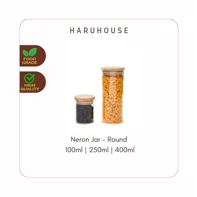 Toples Kaca Neron Round Jar / Toples KacaTutup Kayu