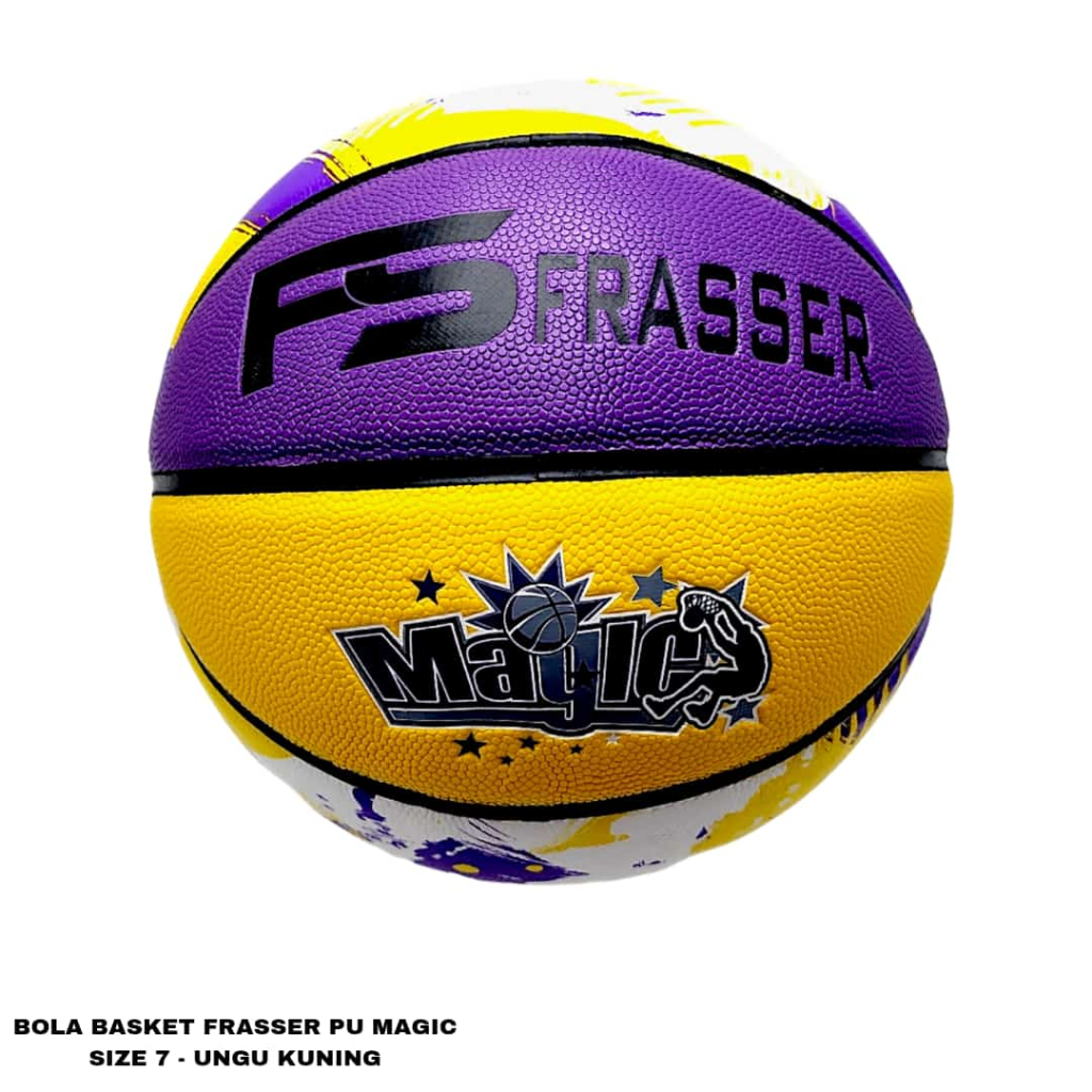 Frasser Bola Basket Original Size 7 Indoor Dan Outdoor Bahan PU Ungu Kuning BBS PU 05