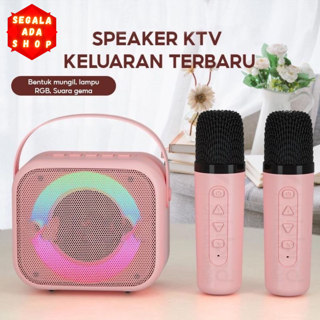 SegalaAda Shop Speaker Bluetooth 2 MIC 1 SET Wireless 2 Warna (Dapat terhubung ke HP/TV, Komputer) G