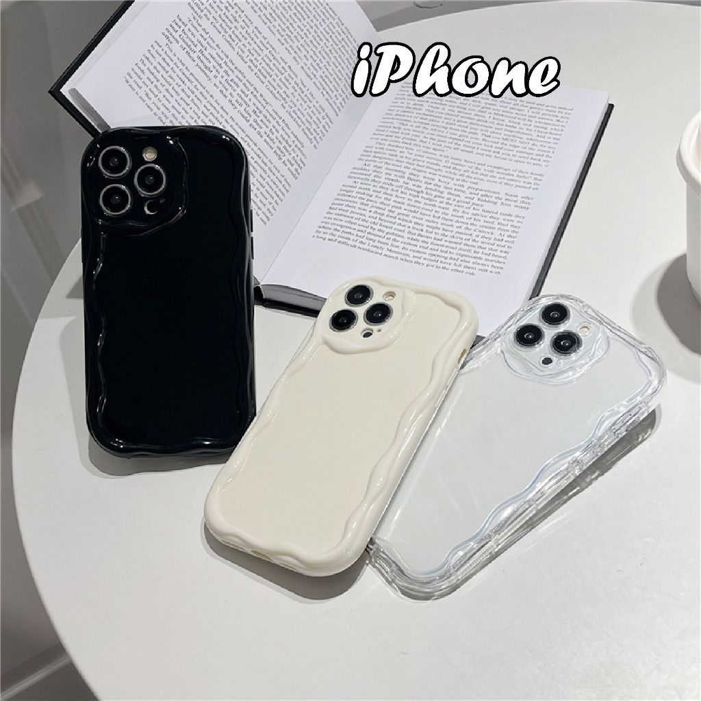 3D Curly Glossy Softcase untuk IPHONE 15 14 13 12 11 Pro X XR XS 8+ 7+ 8 7 6 6s Plus case polos