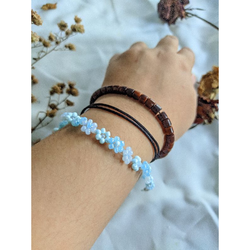 Gelang Bunga/Flower Bracelet Manik Beads Tali Kepang/Serut Aesthetic Inisial