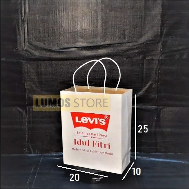 

Paper bag Levis lebaran 2 sisi 20 x 25 x 10 small
