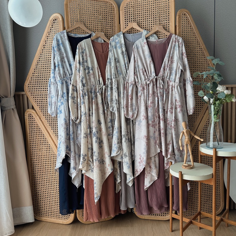 Oclo Curvy Dress Gamis 2in1 Inner Polos Outer Motif Bunga Premium OCL00935