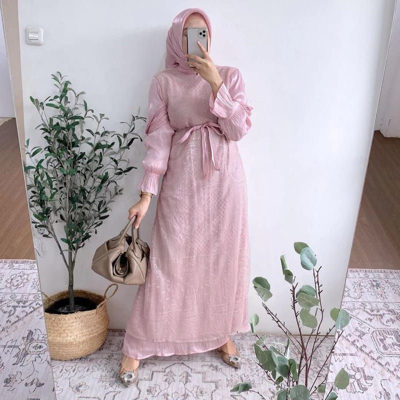 [ORI] Serma Dress Brukat Lace Shimmer Ld 104/Dress Brukat Renda Tangan Pesta Muslimah Kondangan Set 