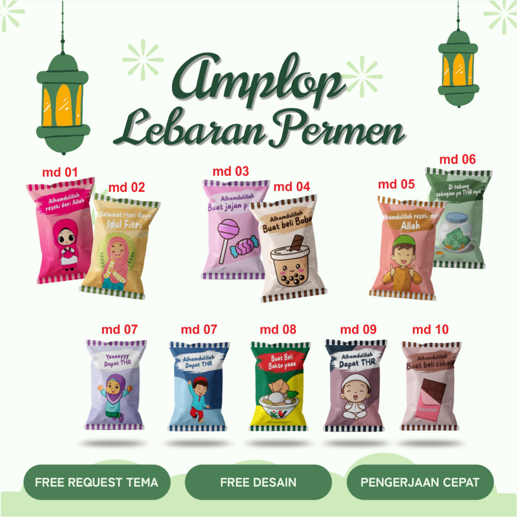 

Amplop Lebaran model kembang permen isi beraneka ragam isi10 pcs