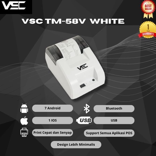 SALEE PRINTER THERMAL 58MM BLUETOOTH VSC TM58V RPP2N PUTIH