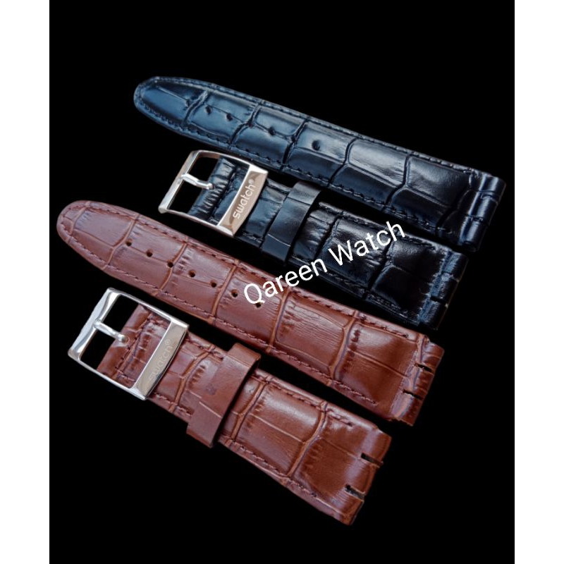Strap Tali Jam Tangan Swatch 21MM Tali Jam Swatch Kulit 21MM hitam Coklat