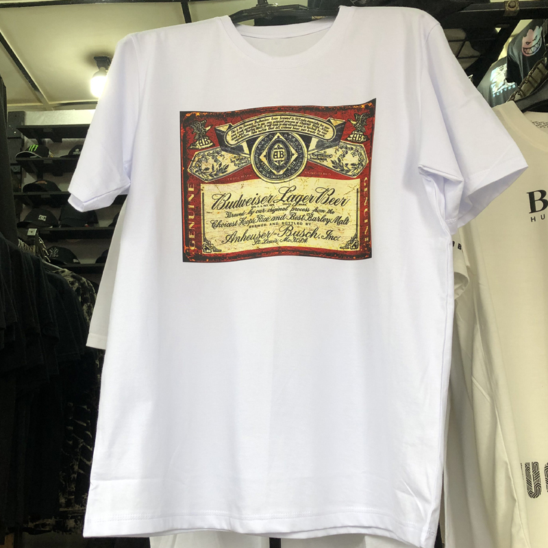 Kaos Budweiser Label Tshirt White Casual Bahan 100% Cotton
