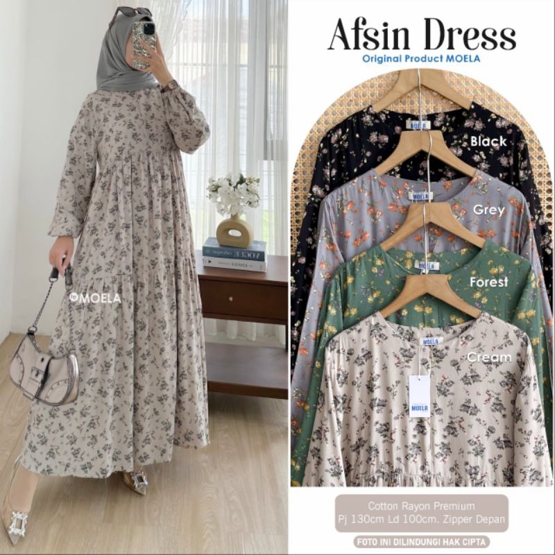 ORI MOELA DRES AFSIN//SASFA MIDI MOTIF CANTIK KEKINIAN TERLARIS TERMURAH