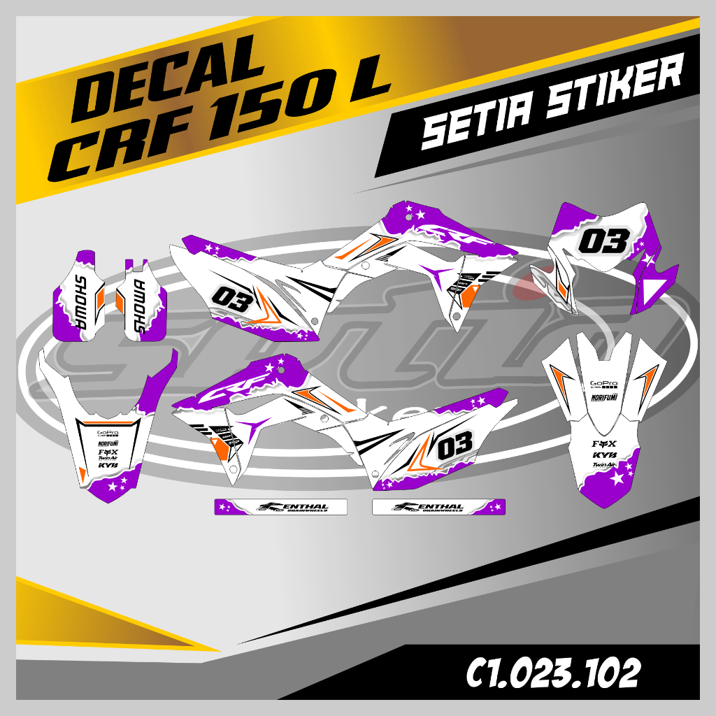 DECAL STIKER CRF 150 L FULL BODY, WARNA PUTIH UNGU, SUPERMOTO, TRAIL, DESAIN BEBAS CUSTOM BARU (C1.0