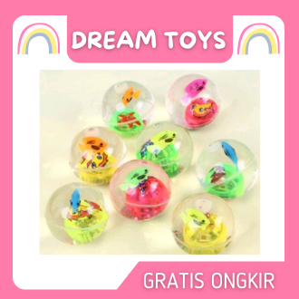 murahh Mainan Anak Bola Bekel Lampu / Bola Ikan Lampu Bahan karet