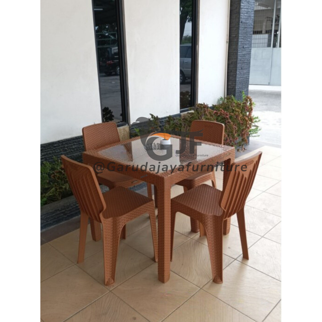 MEJA MAKAN KACA PLASTIK 4 KURSI / MEJA MAKAN MINIMALIS HARGA TERJANGKAU NAPOLLY / MEJA MAKAN PLASTIK