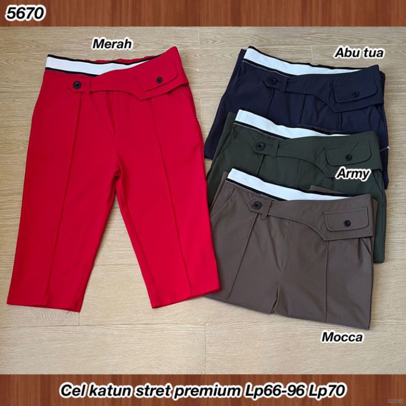 JL 5670 celana 7per8 wanita katun stretch pinggang list