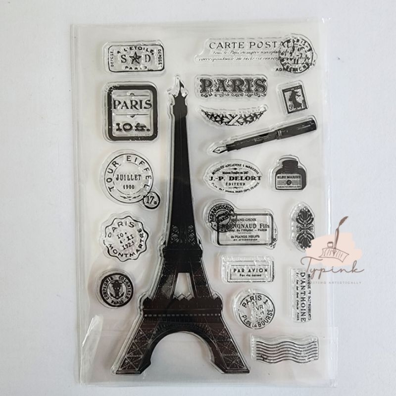 

CLEAR SILICONE PARIS TRAVELLING POSTAGE STAMP SET JOURNALING SCRAPBOOK STEMPEL KARET JURNAL