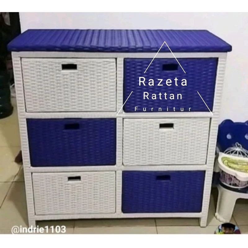 Lemari Rotan laci 6 Lemari Rotan plastik Susun minimalis kekinian lemari plastik lemari kekinian Dra