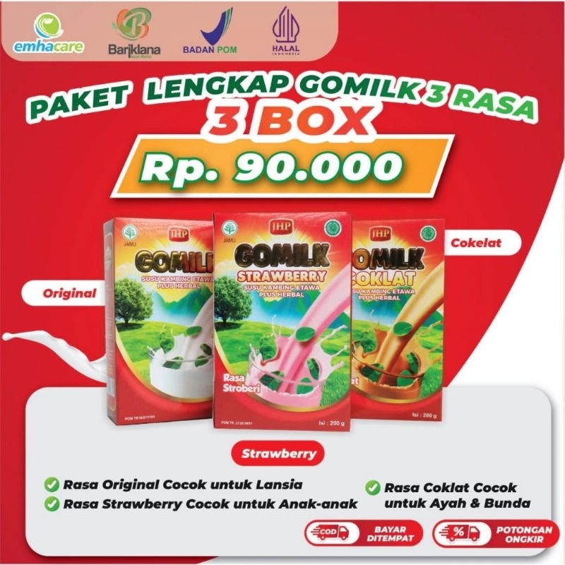 

PAKET LENGKAP SUSU GOMILK 3 RASA ORIGINAL STRAWBERRY COKLAT