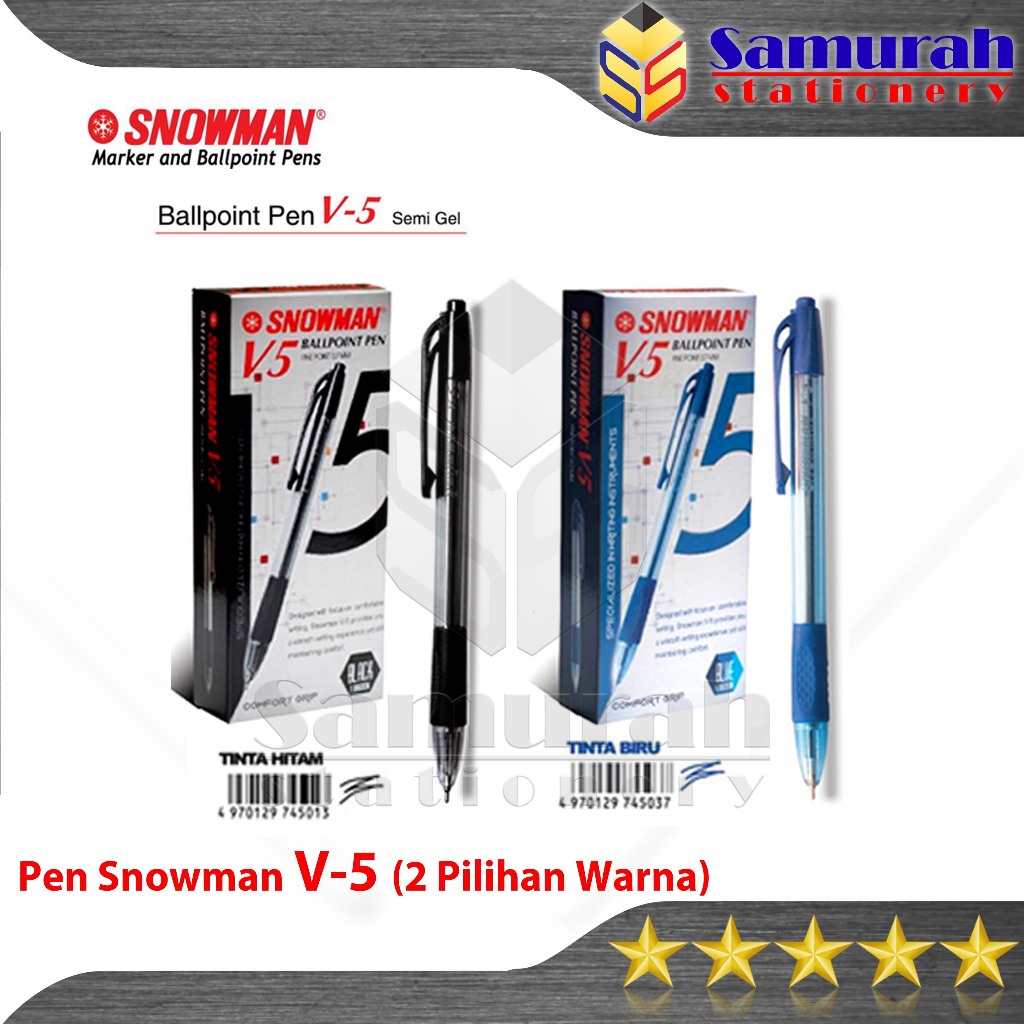 

H7Y Pulpen Snowman V5 0.7 mm Lusin / Ball Pen 07 Cetek V 5 Hitam Biru Pak