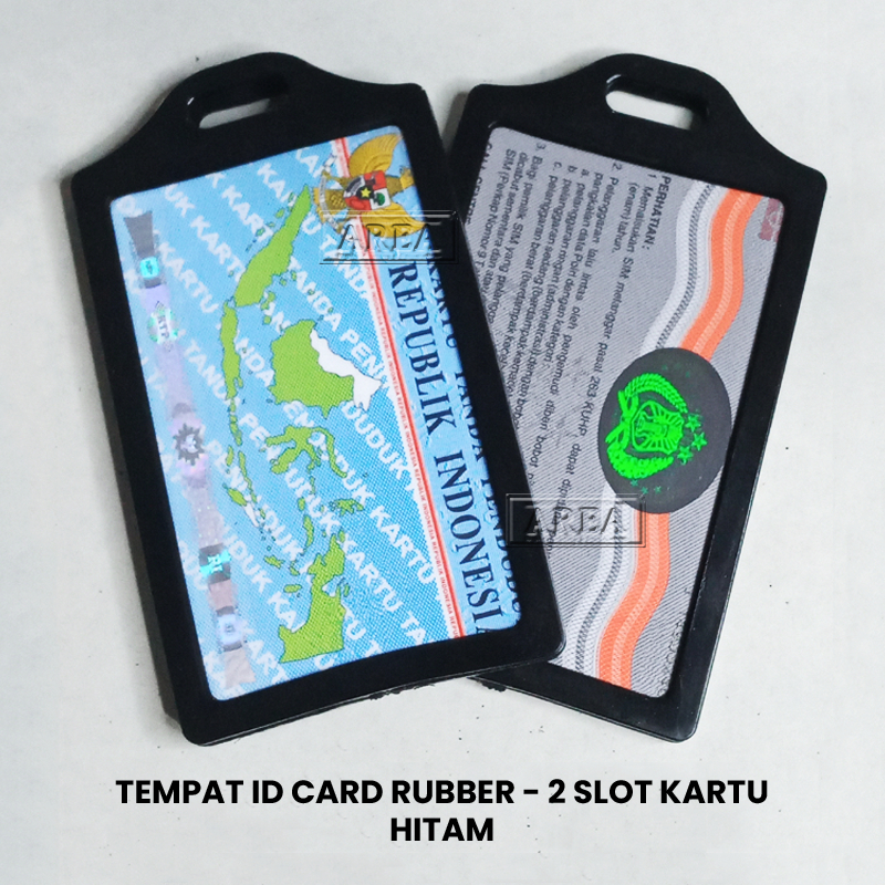 

Tempat ID Card Hitam Rubber Waterproff 2 Slot Kartu Potrait/Vertikal/Berdiri