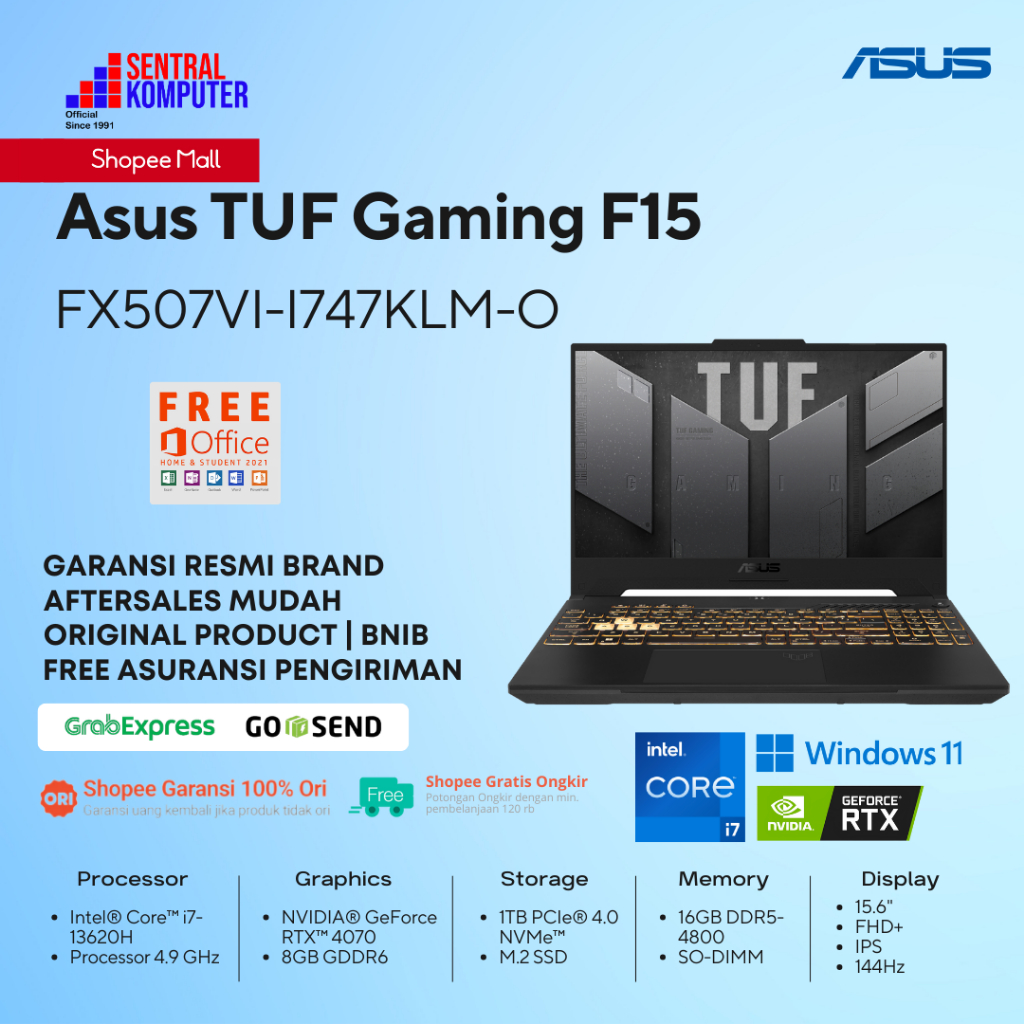 ASUS TUF Gaming F15 FX507VI i7-13620H RTX4070 8G 1TB 15.6" FHD W11 OHS