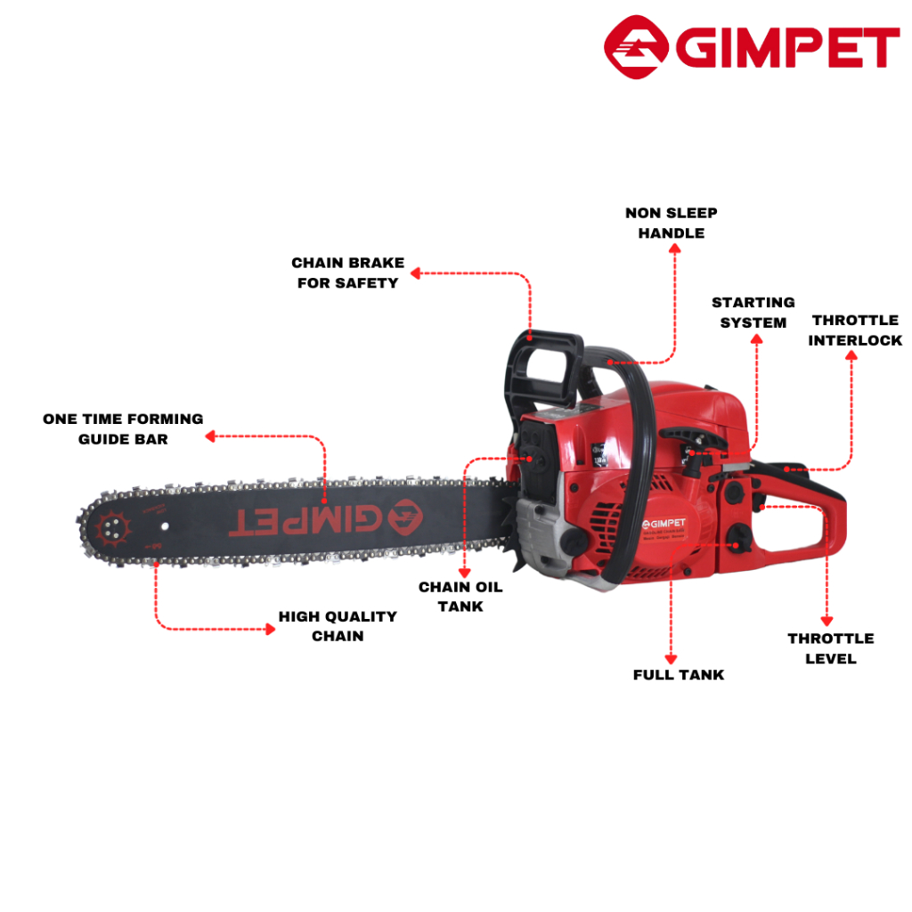 GIMPET Mesin Potong Kayu 58CC Mesin sinso senso Chainsaw 2Tak 22inch Gergaji Potong Pohon Kayu GERGA