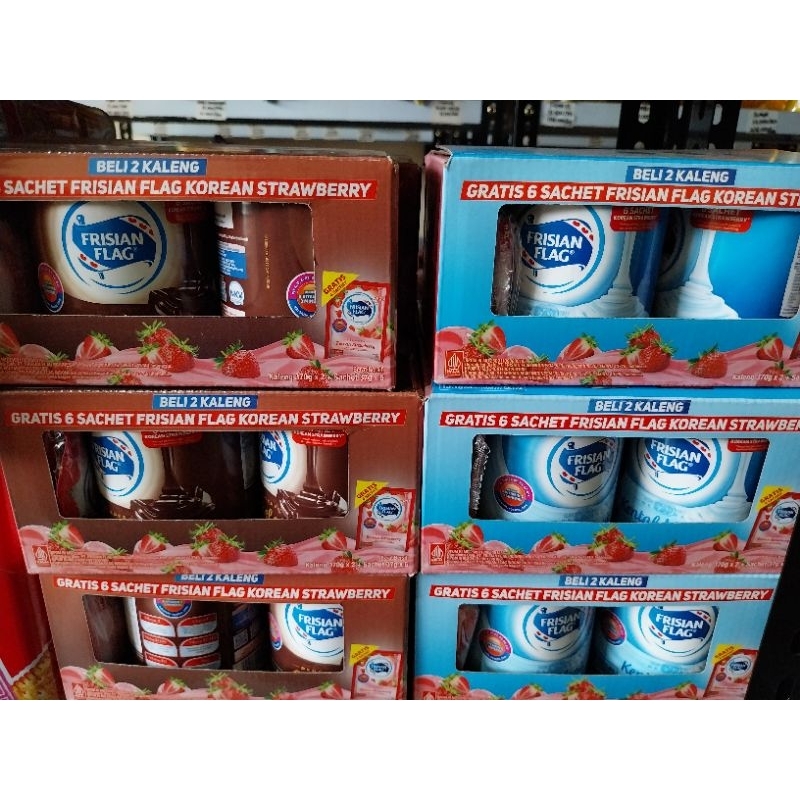 

susu frisian flag 2 kaleng 370gr free 6 sachet korean stawberry