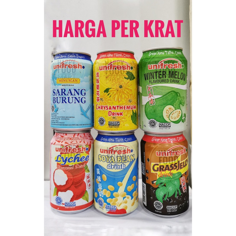 

UNIFRESH CINCAU, KUNDUR, KRISENTIMUM, SARANG BURUNG, LECI, SOYA KALENG 300ml (1 dus)
