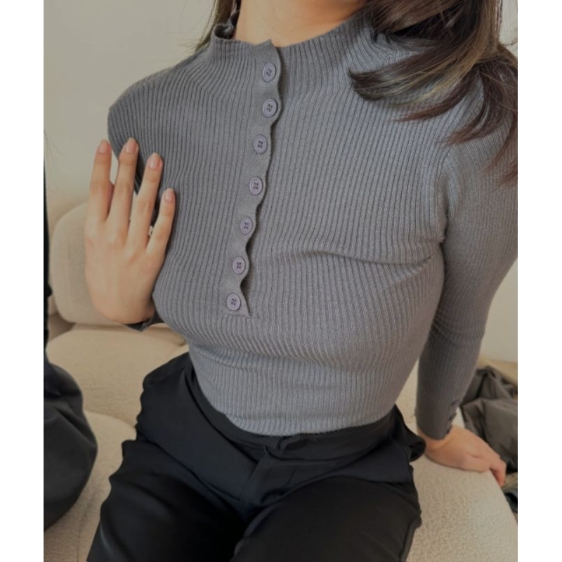 PINKDOSE | ATASAN MANSET HILLARY KANCING | ATASAN PREMIUM KNIT BUSUI FRIENDLY (REAL PIC)